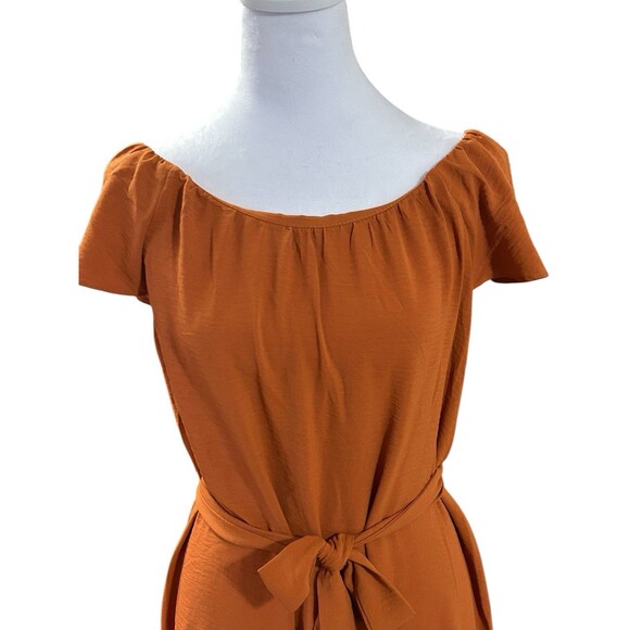DKNY Burnt Orange‎ Ruffled Tie Front Dress With Cap Sleeves Sz 8 - Picture 2 of 7